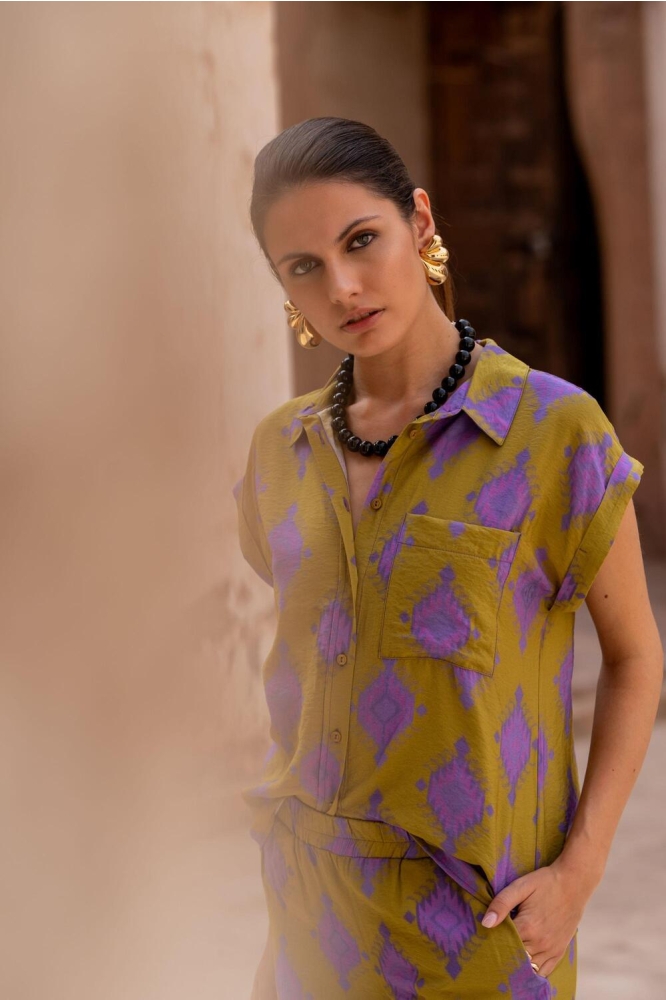 S S BLOUSE AZTEK PRINT 53210 20 Green/Purple